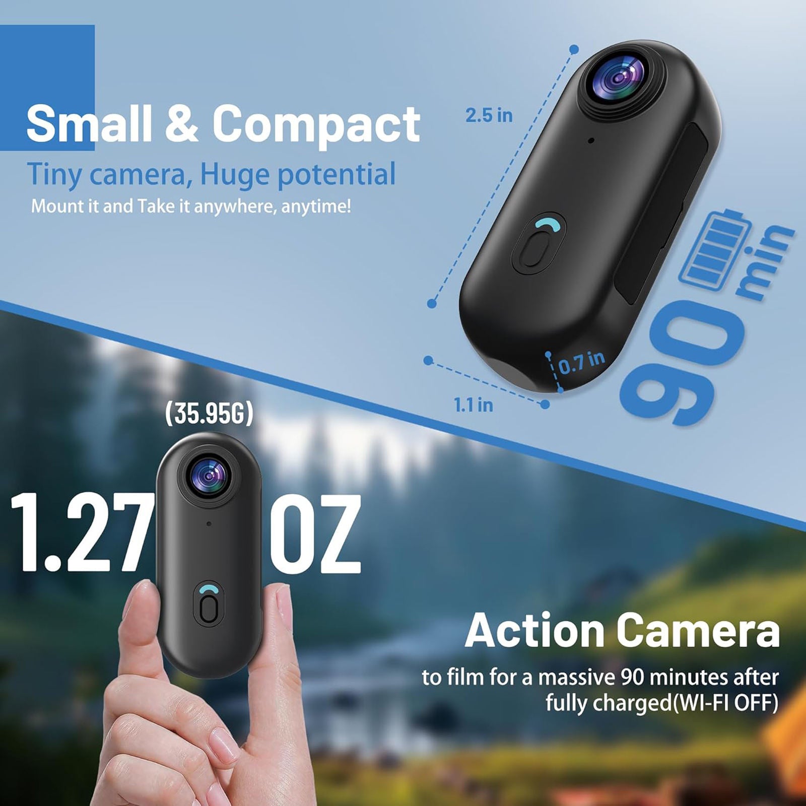 4K Mini Action Cam (Wi-Fi, 128GB) Wearable Body Cam