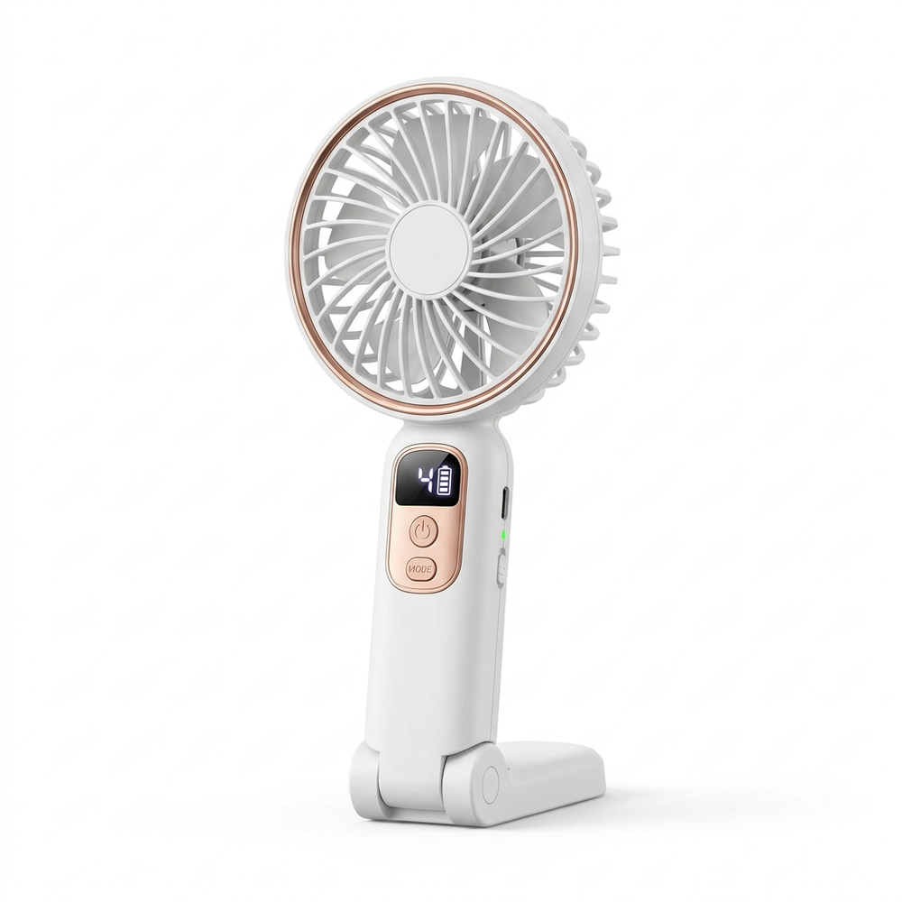 Mini Handheld Fan LED Display 5 Speed Foldable Stand USB Rechargeable 1800mAh UK