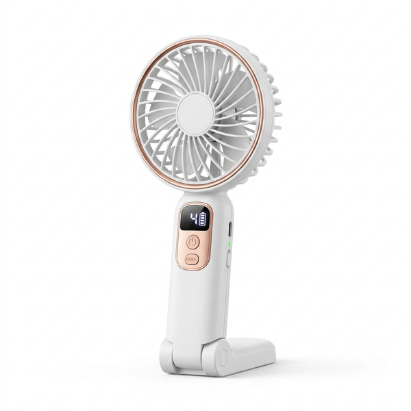 Mini Handheld Fan LED Display 5 Speed Foldable Stand USB Rechargeable 1800mAh UK