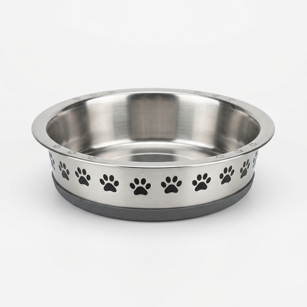 Stainless Steel Pet Bowl Anti-Slip Dog Cat Food Water Feeder Dish With Paw Print