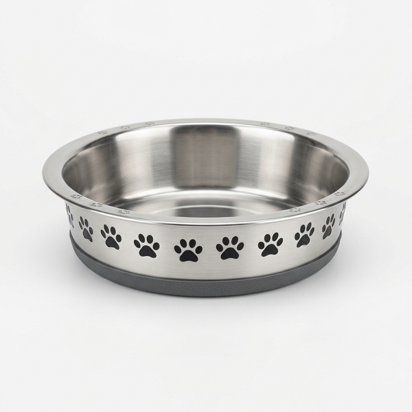 Stainless Steel Pet Bowl Anti-Slip Dog Cat Food Water Feeder Dish With Paw Print